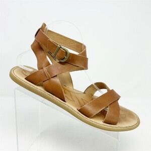 Born Womens Brown Strappy Ankle Strap Flat Sandals Buckle Comfort Size 11